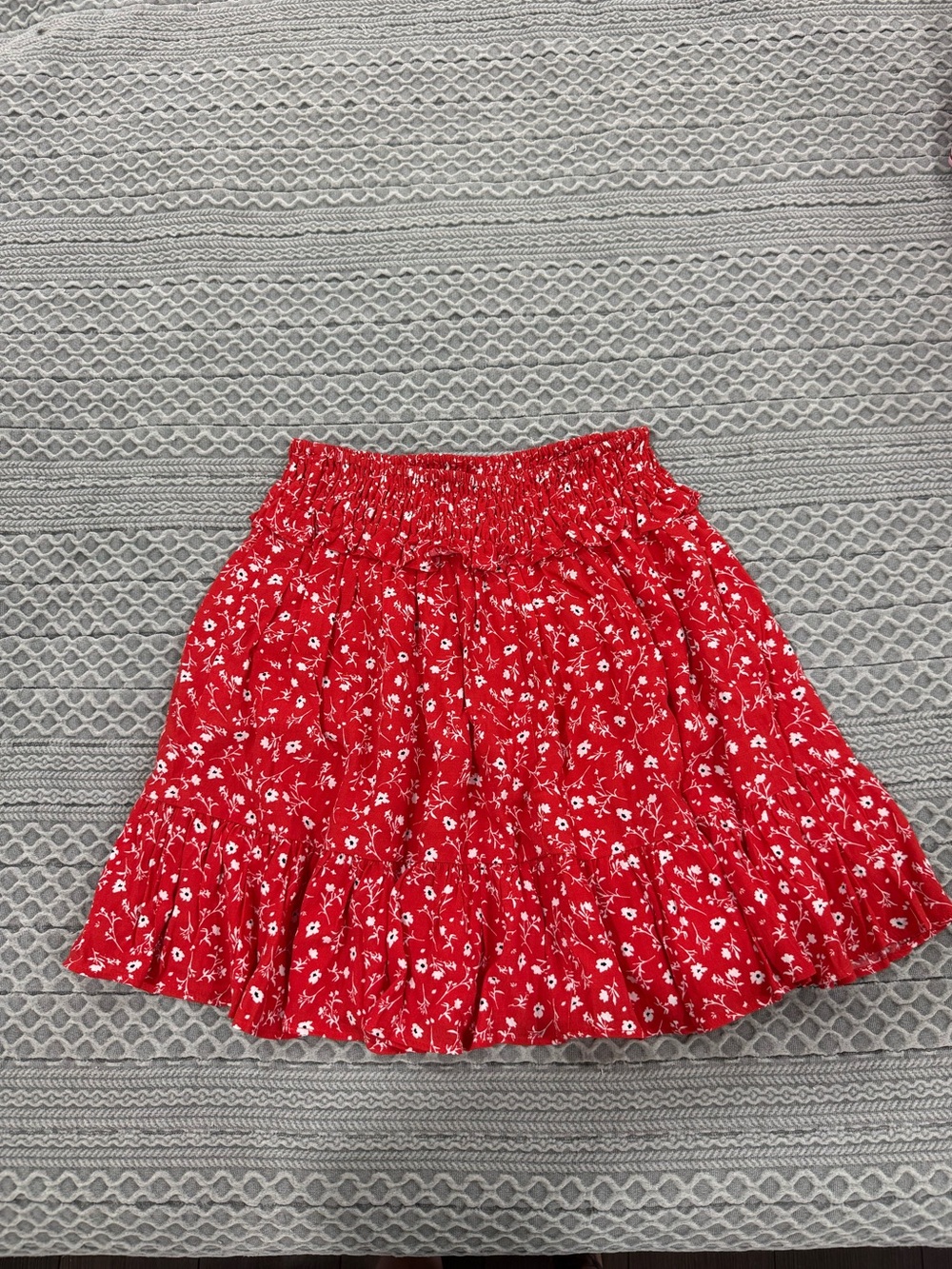 Zara Red Floral Smocked Mini Skirt